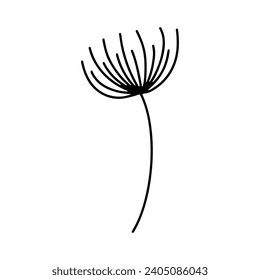 Dandelion flower silhouettes. Spring season blooming blowball flowers doodles vector illustration. Dandelion fluffy nature silhouette