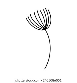 Dandelion flower silhouettes. Spring season blooming blowball flowers doodles vector illustration. Dandelion fluffy nature silhouette