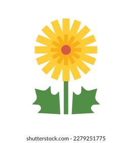 Dandelion flower. Spring flower with leaves abstract geometric style. Simplicity cute plant, creative childish illustration. Isolated vector on white. Best for minimalistic design