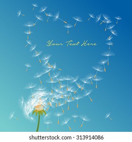 Dandelion flower vector on a wind loses the integrity forming love