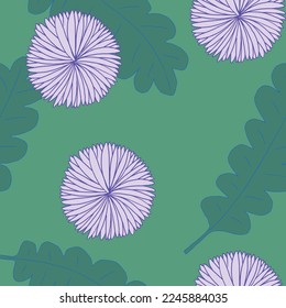 Dandelion flowers and leaves, continuous pattern, easy to change color, separate background, composed of khaki and lavender colors