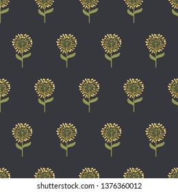Dandelion flowers on black background, seamless vector pattern