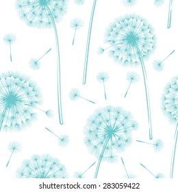 Dandelion flowers on a gray. Design for wishing, hope and aspirations. Vector illustration.