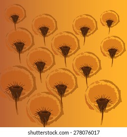 Dandelion flowers on a yellow background.