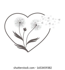 dandelion flowers as a part of heart, vector