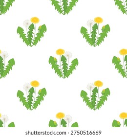 dandelion flowers seamless pattern isolated on white background, vector illustration for printing, backgrounds, covers and packaging, can be used for greeting cards, posters and textile