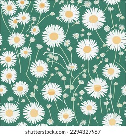 Dandelion flowers seamless pattern on green background.