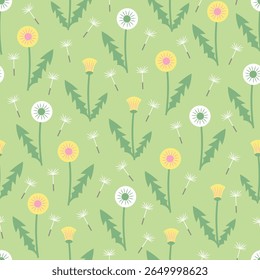 Dandelion flowers seamless pattern. Vector Illustration for printing, backgrounds, covers and packaging. Image can be used for greeting cards, posters and textile. Isolated on white background.