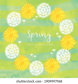 Dandelion and fluff background material with the image of spring