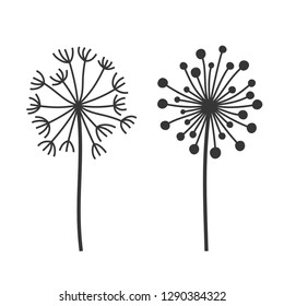 Dandelion Fluffy Flowers Set on White Background. Vector