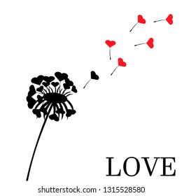 dandelion with fly hearts vector illustration. dandelion illustration with text love for t-shirt print,wallpaper,poster and other uses