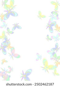 Dandelion with flying color butterflies and seeds.  Vector isolated decoration element from scattered silhouettes.