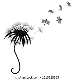 dandelion with flying dragonfly vector illustration. dandelion illustration for t-shirt print,wallpaper,poster and other uses