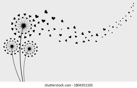 Dandelion with flying seeds. Vector isolated decoration element from scattered silhouettes. Conceptual illustration of freedom and serenity.