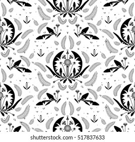Dandelion grass flower geometric pattern black and white.