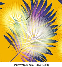 Dandelion with a green palm branch. Floral spring-summer pattern.