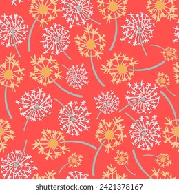 Dandelion groovy style flowers flat design seamless pattern
