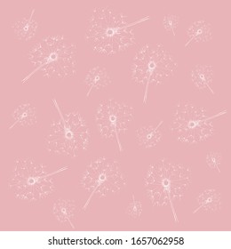 Dandelion - hand drawing illustration for print on fabric, textile, packing paper, wallpaper, stationery, logo, branding. Vector stock illustration isolated on pastel pink background. EPS 10