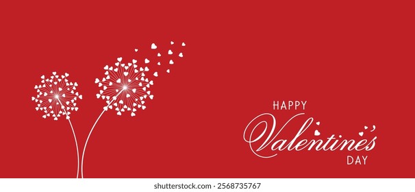 Dandelion with hearts. Happy Valentine's day greeting card. Lovely romance flower. Congratulation with Love. Valentine's day Vector illustration background.