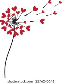 Dandelion with hearts isolated on white background