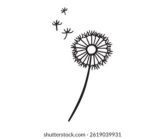 Dandelion icon doodle hand drawn. Outline drawing dandelion flower line clipart symbol. Vector illustration