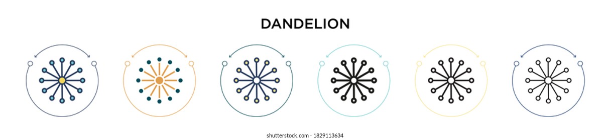 Dandelion icon in filled, thin line, outline and stroke style. Vector illustration of two colored and black dandelion vector icons designs can be used for mobile, ui, web