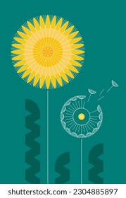 Dandelion. Illustration of the flowers in geometric style