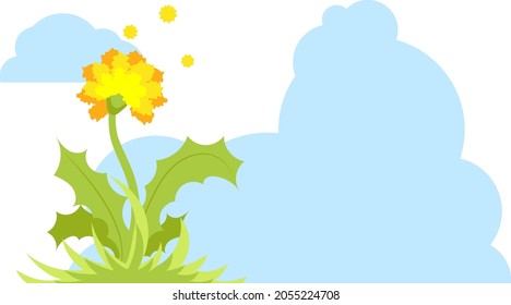 Ilustración de Dandelion sobre un fondo de nubes.
