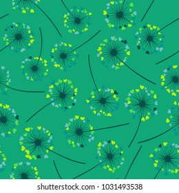 Dandelion isolated vector seamless valentine background pattern. Meadow flower illustration with heart shaped fluff. Floral pattern with dandelion blowing flower isolated. Blossom with love symbols.