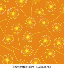 Dandelion isolated vector seamless valentine background pattern. Meadow flower illustration with heart shaped fluff. Floral pattern with dandelion blowing flower isolated. Blossom with love symbols.