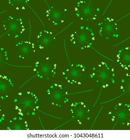 Dandelion isolated vector seamless valentine background pattern. Meadow flower illustration with heart shaped fluff. Floral pattern with dandelion blowing flower isolated. Blossom with love symbols.