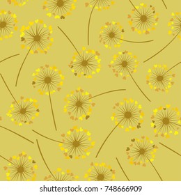 Dandelion isolated vector seamless valentine background pattern. Meadow flower illustration with heart shaped fluff. Floral pattern with dandelion blowing flower isolated. Blossom with love symbols.