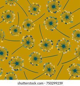 Dandelion isolated vector seamless valentine background pattern. Meadow flower illustration with heart shaped fluff. Floral pattern with dandelion blowing flower isolated. Blossom with love symbols.