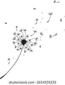 Dandelion line art minimal flower seed nature wind blowing botanical outline elegant illustration tattoo wildflower sketch aesthetic airy black white