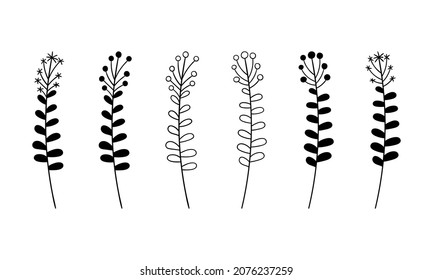 Ilustración botánica del vector del lino de Dandelion. Esbozo dibujado a mano con hoja y flor. Fondo de vegetación forestal