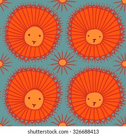 Dandelion lions, seamless pattern vector design