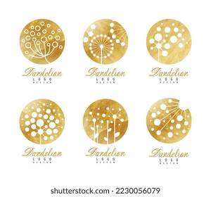 Dandelion logo design set. Elegant flower watercolor badges. Spa, cosmetic, boutique, shop labels vector illustration