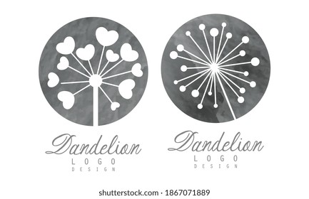 Dandelion Logo Design Template with Parachute Seed Vector Set