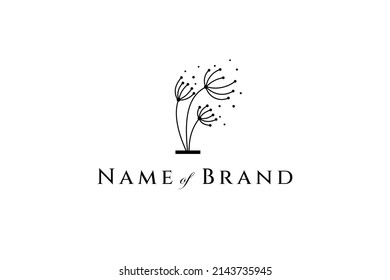 Dandelion logo flat minimalist line art vector icon template