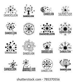 Dandelion logo icons set. Simple illustration of 16 dandelion logo vector icons for web