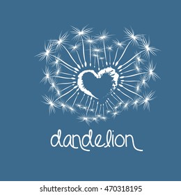 dandelion logo, white heart-shaped dandelion  on blue