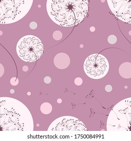 Dandelion, meadow flowers. Lilac field of dandelions. Vector background, pattern. Tender dandelion flowers 