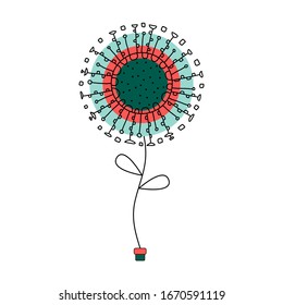 Dandelion in a minimalist style with hand-drawn elements of linart and Doodle.For Template design for posters, Wallpapers, posters, mugs, t-shirts, postcards. Vector illustration.