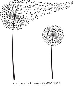 Dandelion With Music Notes on white background