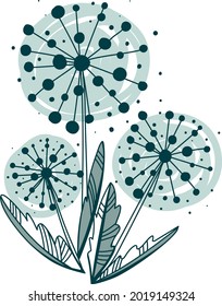 dandelion, ornamental plant, flower, stylization, vector illustration