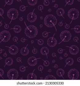 Dandelion patterns. Nature graphic print with spring flowers. Dandelions blown by wind, blowball floral boho wallpaper set. Wind flowers, nature herb for textile or fabric