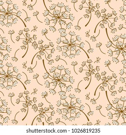 Dandelion pink pastel seamless vector pattern. Soft flower repeat background texture.