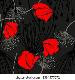 Dandelion and poppies flowers, seamless pattern, vector illustration eps 10
