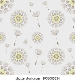 Dandelion puff balls and flying seeds seamless pattern