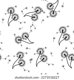 El fondo de Dandelion es impecable para la cubierta, el embalaje, el diseño decorativo de la tela. Resumen del elemento de diseño vectorial. Fondo floral sin fisuras. Textura abstracta.